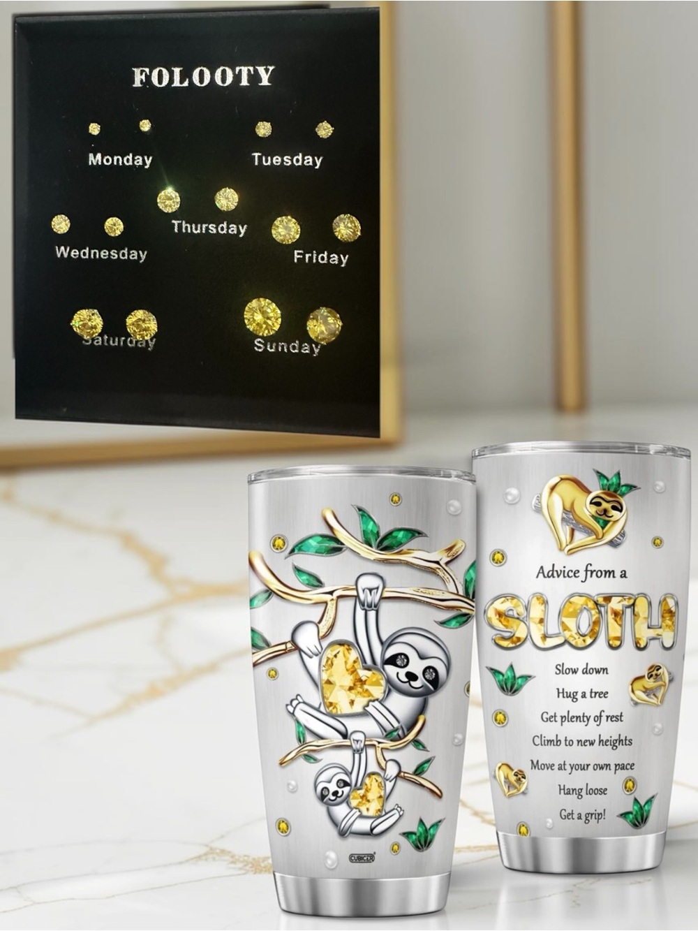 BUNDLE IN Gold Stud Earrings (7pairs) and Stainless Steel Tumbler